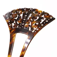 かんざし バチ型 髪飾り 成人式 振袖 前撮り 袴 留袖 訪問着 色無地 べっ甲風 唐草 透かし彫り ラインストーン 大きい おしゃ No.9-4232