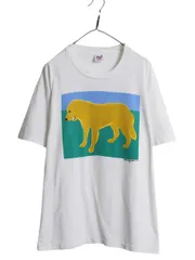 【お得なクーポン配布中!】 90s USA製 ドッグ アート イラスト プリント Tシャツ メンズ レディース XL / 古着 オールド グラフィック アニマル 大きいサイズ ホワイト