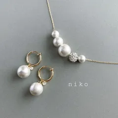 ◆ 2点セット限定価格♡ ホワイト コットンパール イヤリング ピアス ネックレス ◆　定番 人気 上品 シンプル アクセサリー 結婚式 卒業式 入学式 オフィス　☆シルバー変更可