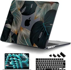 Batianda MacBook Air 15インチケースM2チップ新型2023、保護プラスチックハードケース+キーボードカバー+スクリーンプロテクタ、専用モデルA2941、金の葉