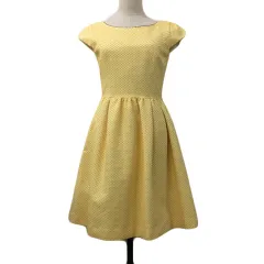 トッカ TOCCA ワンピース フレア ミニ タック ドット 刺繍 半袖 2 黄 イエロー