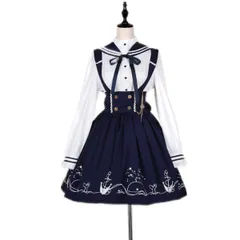 【数量限定】ホワイト ネイビー カフェー 喫茶店 衣装 演出 変装 仮装 アイテム パーティー イベント 文化祭 HALLOWEEN ハロウイン COSTUME SAILOR アニメ 道具 撮影 コスプレ用 2種類セット 蝶結び セーラー襟 リボン スカート