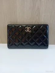 【中古品】 CHANELシャネル ブリリアント パテント 二つ折り長財布 黒ブラック パテントレザー マトラッセ ココマーク ファッション小物 財布 現状品