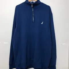 NAUTICA ノーティカ ハーフジップ スウェット ワンポイントロゴ刺繍 オーバーサイズ フリースライナー ベトナム製 メンズ XXL ブルー