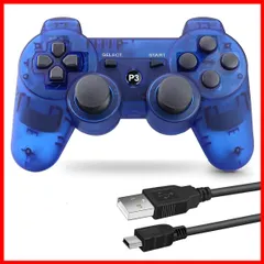 【セール中】PS3 用 ワイヤレスコントローラー 6軸センサー DUAL SHOCK3 ゲームパット 互換対応 USB ケーブル 日本語説明書 (透明ブルー)