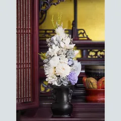 仏花　プリザーブドフラワー 仏壇　お供え　お彼岸　天然素材　お悔み　お盆　新盆　四十九日　ギフト　飾れる　花器付Ｌ