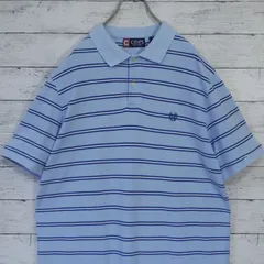 チャップス CHAPS ワンポイント刺繍ロゴ マルチボーダー 半袖 鹿子 カノコ ポロシャツ L ライトブルー ブルー ホワイト 水色 20202294