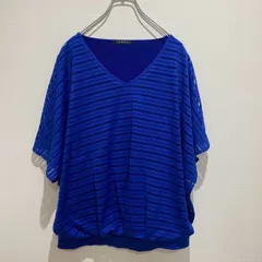 INGNI イング　レディース　トップス　カットソー　Tシャツ　半袖　ドルマンスリーブ　Vネック　デコルテみせ　ボーダー　総柄　シースルー　透け感　ブルー　青　ビビットカラー　おしゃれ　カジュアル　SU245h675