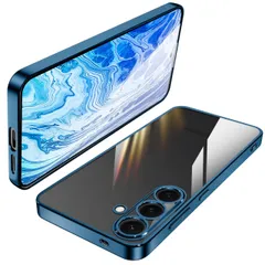 Galaxy S25 ケース クリア SC-51F 耐衝撃 TPU レンズ保護 ソフト 透明 メッキ加工 ワイヤレス充電 ギャラクシーS25 スマホケース ラップホール付き （ブルー）