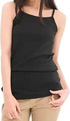 emptio エンプティオ カップ付き キャミソール インナー ノースリーブ レディース ゴルフ 短め フィットネス パットつき 可愛い スクエアネック スポーツ 下着 透け防止 登山 運動 カットソー 透けにくい(#03ブラック,  4L)