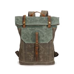 ☆ Green x Brown ☆ Classic Backpack, Fold-over Backpack, Retro Style, Daypack, Fold-over Backpack, Hiking Backpack, Storage, Thick Material, Outdoor, Magnetic Closure, Men's, Women's, Unisex