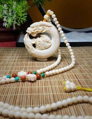 天然マンモス牙美しい手作り彫刻龍鳳呈祥 ネックレス