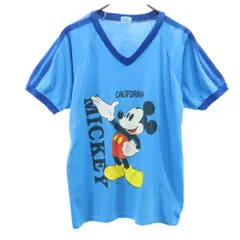 ベルバシーン 90s USA製 オールド リンガー 半袖 Vネック Tシャツ L 青系 Velva Sheen ミッキーマウス メンズ 古着 【240327】 メール便可