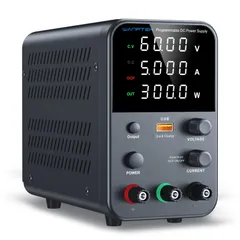 新品 0-60V/0-5A、4桁LED高精度可変電源、18W 直流安定化電源 USB急速充電インターフェイス、出力制御押しボタン/エンコーダ調整付きラボ用スイッチング電源