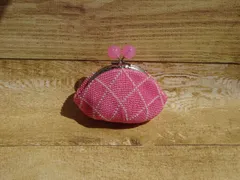 ピンクとパール　ビーズ編みがま口