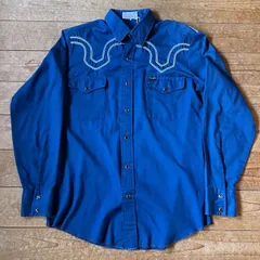 【USA製】70~80's wrangler ウエスタンシャツ　ロイヤル　ヴィンテージ　長袖　古着　ラングラー