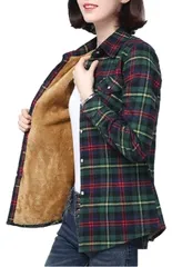 【カナエルン】 レディース 長袖 ファッション 裏起毛 ボア 極暖 ヒートテック ダンガリー シャツ チェック ネルシャツ 重ね着 寒さ対策 厚着 厚手 フランネル コットン 綿 チェックシャツ 部屋着 防寒 チェック柄 ルームウェア 韓 [グリーン] [M]