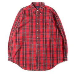 RALPH LAUREN ラルフローレン シャツ サイズ:L ワンポイント刺繍 タータン チェック ボタンダウン 長袖 シャツ BIG SHIRT 90s 90年代 オールドラルフローレン ビッグサイズ レッド系 トップス カジュアルシャツ アメカジ 古着