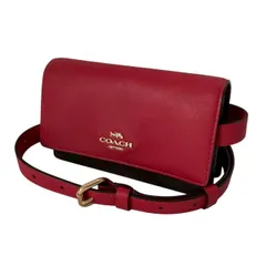 COACH コーチ 3wayバック 赤 茶 コーティングキャンバス スムースレザー シグネチャー チェーン フラップ ショルダー クラッチ ウエスト ヒップ レディース