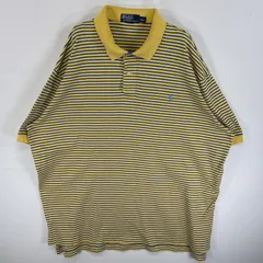 古着 90's/90年代 ポロバイラルフローレン Polo by Ralph Lauren 半袖 ポロシャツ ワンポイント ロゴ 刺繍 大きいサイズ 2ボタン XXL  イエロー系 ボーダー メンズ