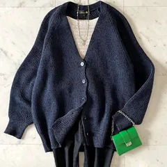 【初売り1/1〜3限定価格！】定価5,5万//極美品 Drawer ドゥロワー 7G畦編みカーディガン サイズ1 ネイビー系 コットンシルク 綿絹 長袖 ゆったり Vネック トップス レディース