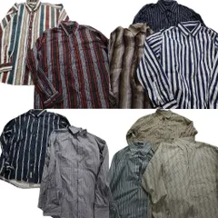 古着卸 まとめ売り ストライプ柄 長袖シャツ 10枚セット (メンズ XL /2XL ) オンブレ ブロック シングルストライプ 中古 古着 MZ5170