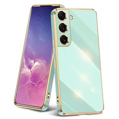 【数量限定】耐衝撃 TPU ケース クリア レンズ保護 ソフトケース 透明 用ケース メッキ加工 ワイヤレス充電 5G ギャラクシーS22 用カバー ラップホール付き S22 薄型 軽量 メッキ枠 Galaxy グリーン/ゴールド JP2-15