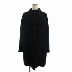 ミッシェルクラン MICHEL KLEIN ウールコート ロング丈 カシミヤ混 ハイネック 無地 フロントボタン 黒 ブラック 38