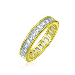[Bling Jewelry] AAA の立方体のジルコニアの宝石類多色は宝石用原石チャネルを置いた長方形のエメラルドの切口 Baguette CZ の永遠リング記念日の結婚バンド女性 .925 の純銀製の 4MM 重ねられるリングのために模倣しま