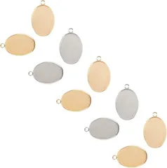 UNICRAFTALE 約40個 2色 トレイ13x18mm オーバル 楕円形 ペンダントベゼル 対応透明ガラスカボション付き ステンレス ペンダントセッティング ブランクベゼル 丸皿ベース 台座(ベゼルペンダント カボションセッティング カ)