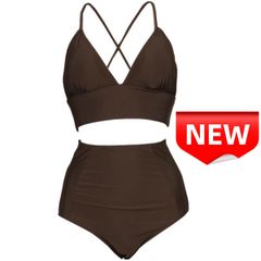✨新品✨高品質 ブラウン ビキニ 水着 クロスバック リボン 2点セット 女性用 ハイウエスト バックレース 韓国風 セクシー 大人可愛い バックスタイル おしゃれ 海水浴 プール 夏 リゾート ビーチ  夏休み M/L/XL 体型カバー 後ろ姿美人