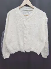 ◇ me+em select<!-利用不可文字-!>ミームセレクト レース 長袖 ニット セーター サイズＦ アイボリー系 レディース P  【1406180039240】