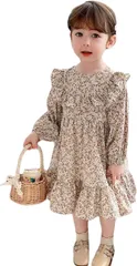 Lezalic キッズ ワンピース 小花 総柄 フリル 長袖 女の子 フレア アウトドア シャツ ベビー 赤ちゃん 新生児(120,  120)