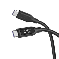 タイ プC /16 usb iphone15 type 100W対応 c 充電ケーブル to type-C c USB ケーブル 液晶ディスプレイ搭載 【液晶部に保護フィルム有】(1m 柔らかいシリコンケーブル ストレート CIO ブラック