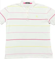 MADE IN JAPAN製 BURBERRY BLACK LABEL ボーダー柄半袖ポロシャツ ホワイト 3/Lサイズ