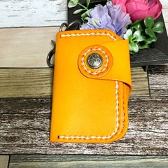 新品 送料無料 ☆ 牛革 キー ケース 本革 キーリング メンズ スマート キーホルダー アメカジ バイカー カラビナ フック カギ  オレンジブラウン