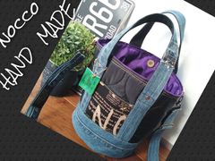 №648【DENIM✖️ひょうたんキルティング バケツ型ToteBag♡】両面楽しい♪デニムリメイクトートバッグ👖