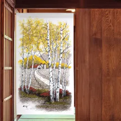 ■SIMON BAKER■のれん「白樺と牧場」85x150cm ×5枚セット【日本製】のれん 暖簾 家紋 間仕切り ジブリ トトロ 千と千尋 風景 景色 目隠し スヌーピー ウィリアムモリス【匿名配送らくらくメルカリ便全国送料無料】