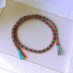 ミサンガ糸のアクアカラー＆レッドのアンクレット　ミサンガ