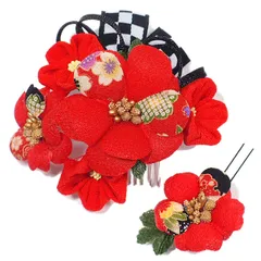 髪飾り 成人式 振袖 浴衣 卒業式 袴 結婚式 2点セット 赤 白 花 和 洋 かんざし 手作り 簪 つまみ細工 ちりめんフォーマル 花飾り 玉飾り ブライダル W 68 304-369 o836　Si
