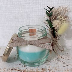 ぷっくり瓶 ◆夏のスカイブルー2層キャンドル◆ 木芯 ソイキャンドル 瓶