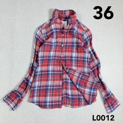 【SHIPS】シップス　リネン　麻　チェック　長袖シャツ　ブラウス　赤×ネイビー　サイズS L0012