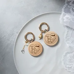 マタニティマーク キーホルダー 木製 フラワー ボタニカル アクセサリー チャーム パーツ付