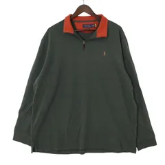 ポロラルフローレン 長袖ハーフジップ コットンニットセーター 大きいサイズ古着 メンズUS-2XLサイズ ダークグリーン系 sc-0732