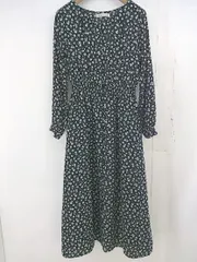 ◇ MAJESTIC LEGON 花柄 フラワー レースアップ 長袖 ロング ワンピース サイズM ブラック マルチ レディース  【中古】 【1207060006303】