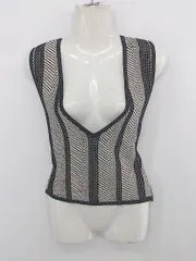 ◇ mici ミチ 総柄 ジャガード ニット ベスト サイズ F ブラック ホワイト レディース E  【1305300007889】