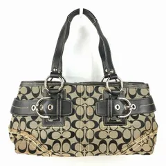 COACH/コーチ　ミニボストンバッグ〈黒/BLACK〉×ベージュ　シグネチャー　内ポケット3か所　管NO.B1-31<sale>