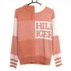トミーヒルフィガー セーター サーモンピンク×白 一部柄 フロントロゴ ウール混 ニット レディース M ゴルフウェア Tommy Hilfiger Golf