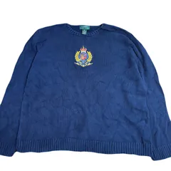 ローレン　ラルフローレン　セーター　XLサイズ　US古着　ニット　ネイビー　刺繍　ワッペン　エンブレム　ワンポイント ralph lauren レディース　メンズ