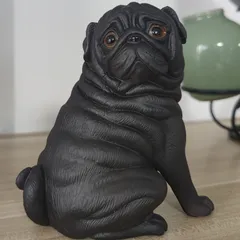 Amazon.co.jp: 犬の置物 パグ おまけ付 9397H 黒パグ いぬ